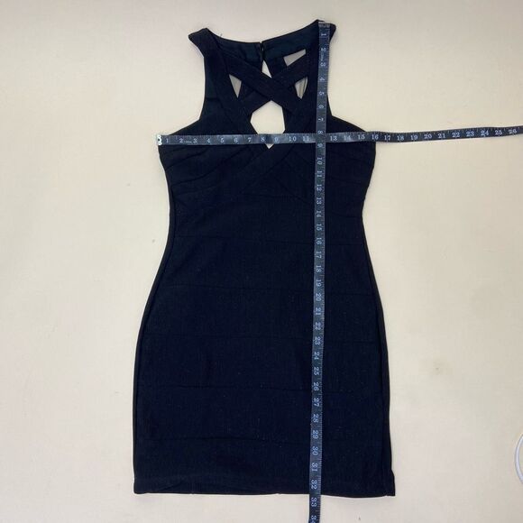 Crystal Doll Black Cutout Bodycon Mini Dress Size 5 Juniors Criss Cross Banded - Picture 8 of 8